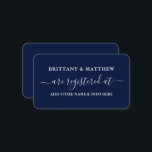 Modern Calligraphy Bröllop Registry Blue Tilläggskort<br><div class="desc">Bröllop--registerinfogningskort för det moderna Trendiget Calligraphy Script. Marinblå</div>