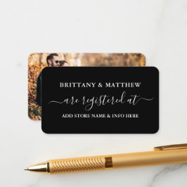 Modern Calligraphy Bröllop Registry Photo Black Tilläggskort