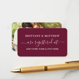 Modern Calligraphy Bröllop Registry Photo Burgundy Tilläggskort