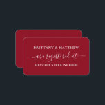 Modern Calligraphy Bröllop Registry Red Tilläggskort<br><div class="desc">Bröllop--registerinfogningskort för det moderna Trendiget Calligraphy Script. Röd</div>
