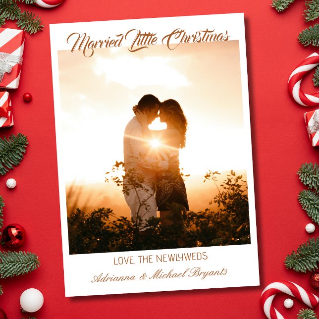 Modern Calligraphy Brown Married Little Christmas Julkort (Skapare uppladdad)