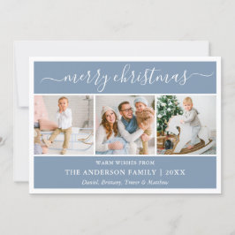 Modern Calligraphy Christmas Dusty Blue 3 Photo Julkort