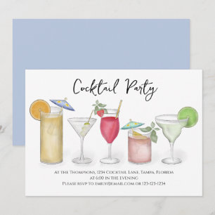 Modern Calligraphy Cocktails Drinks Watercolor Rol Inbjudningar
