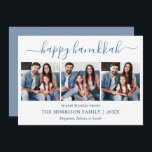 Modern Calligraphy Dusty Blue Hanukkah 3 Photo Julkort<br><div class="desc">Modern Trendig Calligraphy Script 3 Photo Family Photo Collage Lycklig Hanukah Card - Dusty Blue</div>