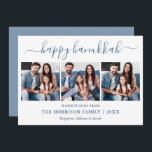 Modern Calligraphy Dusty Blue Hanukkah 3 Photo Julkort<br><div class="desc">Modern Trendig Calligraphy Script 3 Photo Family Photo Collage Lycklig Hanukah Card - Dusty Blue</div>
