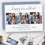 Modern Calligraphy Dusty Blue Hanukkah 3 Photo Julkort<br><div class="desc">Modern Trendig Calligraphy Script 3 Photo Family Photo Collage Lycklig Hanukah Card - Dusty Blue</div>