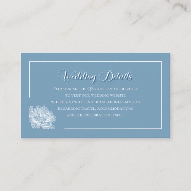 Modern Calligraphy Dusty Blue QR Info Wedding Tilläggskort (Framsida)