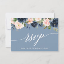 Modern Calligraphy Dusty Blue Rosa Blommigt