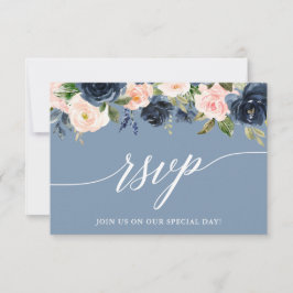 Modern Calligraphy Dusty Blue Rosa Blommigt OSA Kort