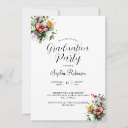 Modern Calligraphy Elegant Blommigt Grad Party Inbjudningar