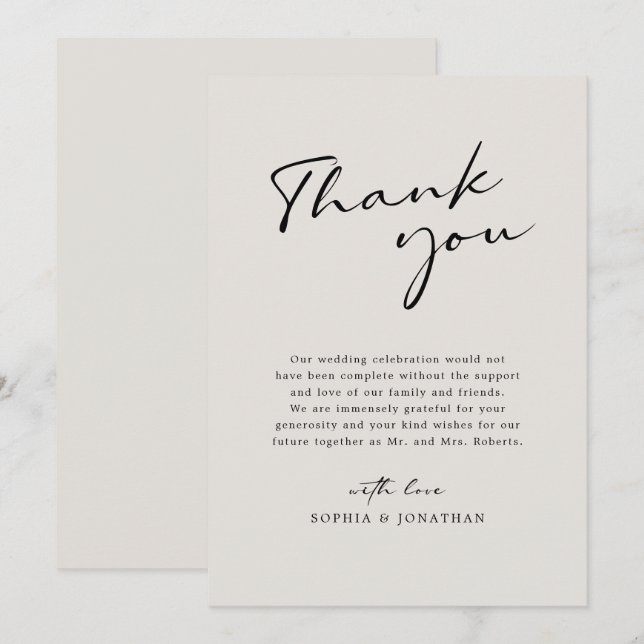 Modern Calligraphy Elegant Eggshell Simple Bröllop Tack Kort (Fram/baksida)
