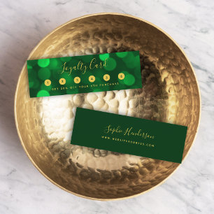 Modern Calligraphy Emerald Grönt Bokeh Ljus Lojalitetskort