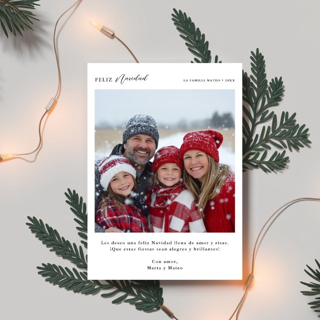 Modern Calligraphy Feliz Navidad julfoto Julkort (Skapare uppladdad)