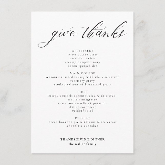 Modern Calligraphy Ge Thanksgiving, tack Meny (Framsida)
