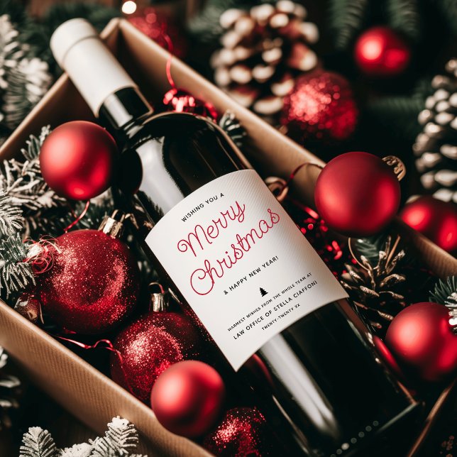 Modern Calligraphy God jul Business Vinflaska Etikett (Modern Calligraphy Merry Christmas Business Wine Label)