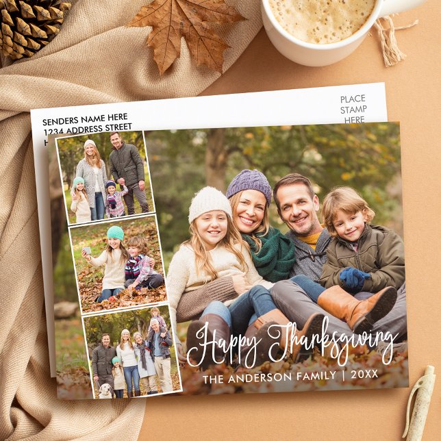 Modern Calligraphy Happy thanksgiving 4 Photo Vykort (Customize to change your personalized text size or text style.)