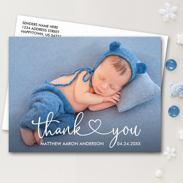 Modern Calligraphy Heart Baby Photo Tack Vykort (Customize to change your personalized text size or text style.)