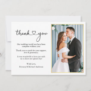 Modern Calligraphy Heart Bröllop Guld Ram Foto Tack Kort