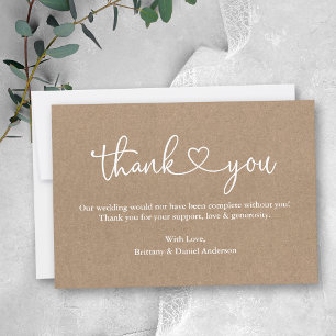 Modern Calligraphy Heart Bröllop Kraft Note Tack Kort
