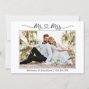 Modern Calligraphy Heart Bröllop Mr. och Mrs. Tack Kort