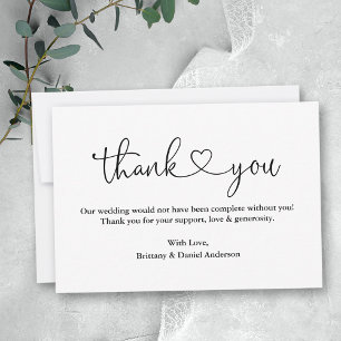 Modern Calligraphy Heart Bröllop Note Tack Kort