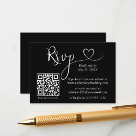Modern Calligraphy Heart Bröllop QR OSA Black Tilläggskort