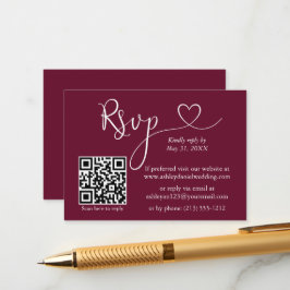 Modern Calligraphy Heart Bröllop QR OSA Burgundy Tilläggskort