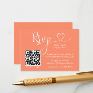 Modern Calligraphy Heart Bröllop QR OSA Coral Tilläggskort