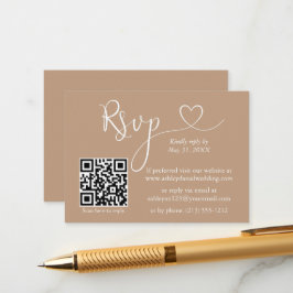 Modern Calligraphy Heart Bröllop QR OSA Taupe Tilläggskort