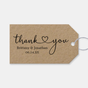 Modern Calligraphy Heart Bröllop Tack Kraft Presentetikett