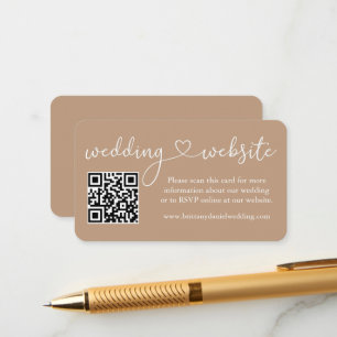 Modern Calligraphy Heart Bröllop webbplats QR Taup Tilläggskort