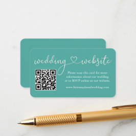 Modern Calligraphy Heart Bröllop webbplats QR Teal Tilläggskort