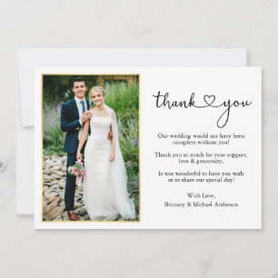 Modern Calligraphy Heart Guld Ram Photo Bröllop Tack Kort