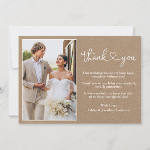 Modern Calligraphy Heart Kraft Bröllop Photo Tack Kort