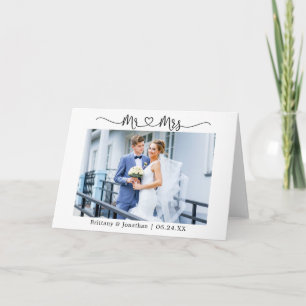 Modern Calligraphy Heart Mr. och Mrs Bröllop Fold Tack Kort