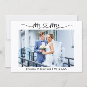 Modern Calligraphy Heart Mr. och Mrs. Bröllop Tack Kort