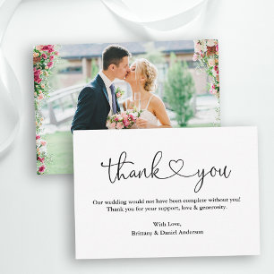 Modern Calligraphy Heart Photo Bröllop Note Tack Kort