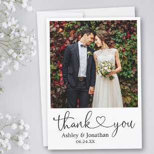 Modern Calligraphy Heart Photo Bröllop Tack Kort