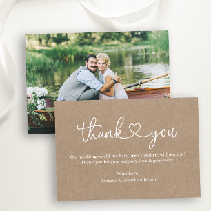 Modern Calligraphy Heart Photo Kraft Bröllop Note Tack Kort