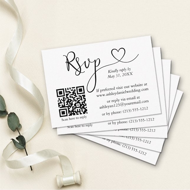 Modern Calligraphy Heart QR-Bröllop OSA Tilläggskort (Customize to change your personalized text size or text style.)