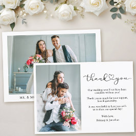 Modern Calligraphy Heart Script 2 Photo Bröllop Tack Kort