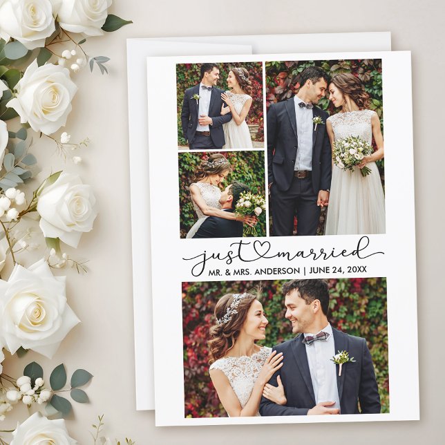 Modern Calligraphy Heart Script 4 Foton Bröllop Meddelande (Customize to add text to back of card.)