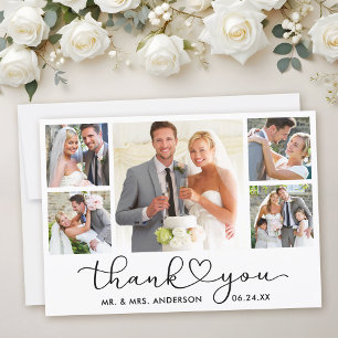 Modern Calligraphy Heart Script 5 Photo Bröllop Tack Kort