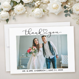 Modern Calligraphy Heart Script Photo Bröllop Tack Kort