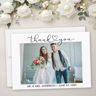 Modern Calligraphy Heart Script Photo Bröllop Tack Kort
