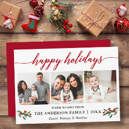 Modern Calligraphy Holly 3 Photo Red Julkort