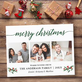 Modern Calligraphy Holly Grönt jul 3 Photo Vykort