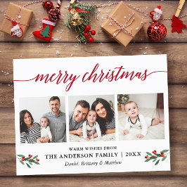 Modern Calligraphy Holly Red jul 3 Photo Vykort