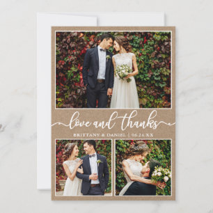 Modern Calligraphy Kraft 3 Photo Bröllop Collage Tack Kort