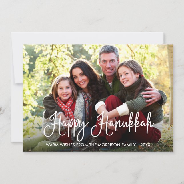 Modern Calligraphy Lycklig Hanukkah Family Photo Julkort (Framsida)